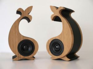 Music speakers made of bamboo.